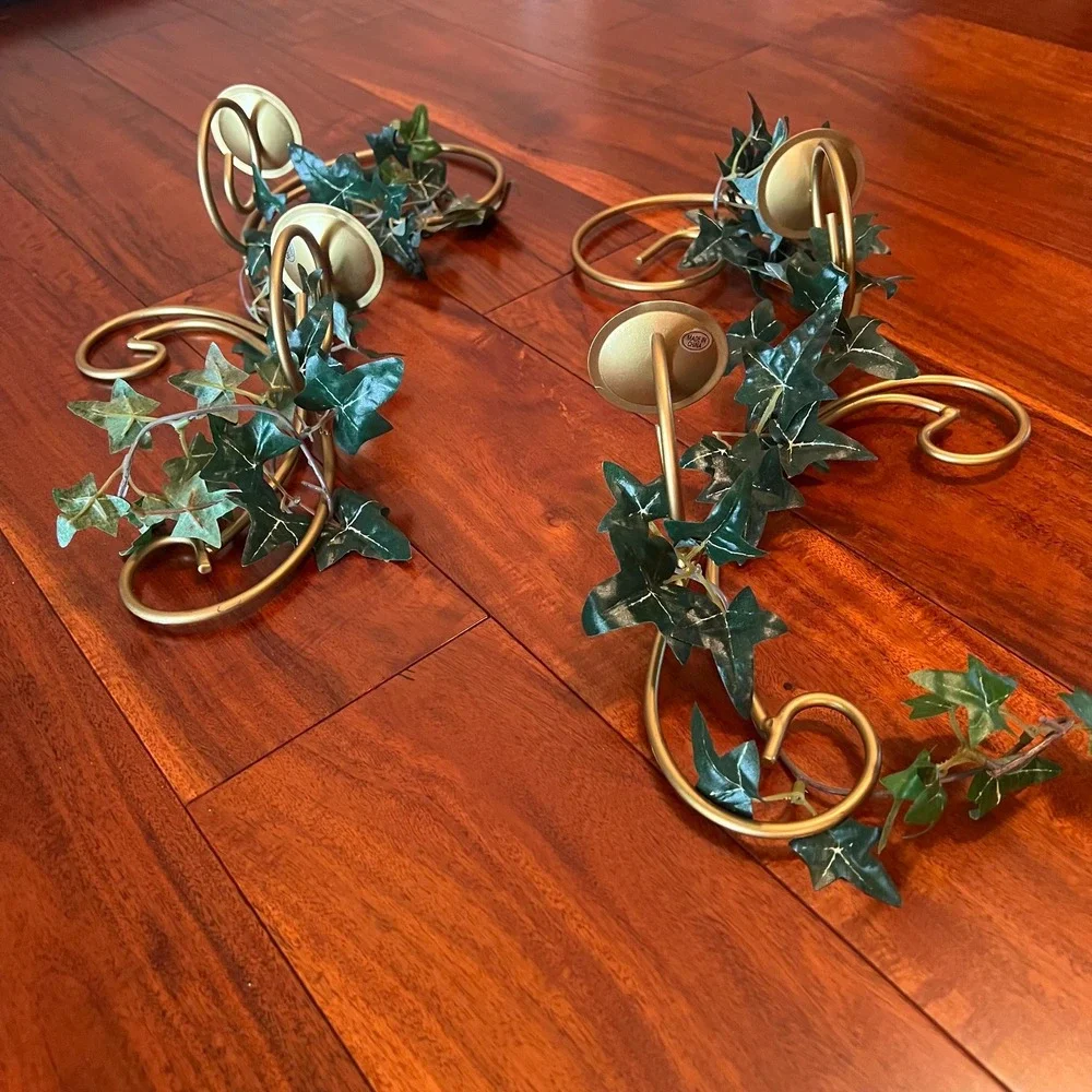 VTG Metal Ivy Wall Candle Sconces Pair Home Interiors Style Hollywood Regency